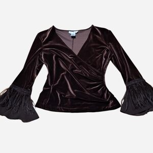 Jackie Jon S NWT Chocolate Brown Feathers Flare Sleeve Whimsigoth Fairy Grunge